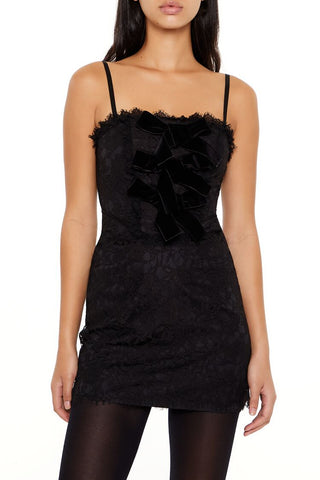 Eyelash Lace Bow Mini Dress