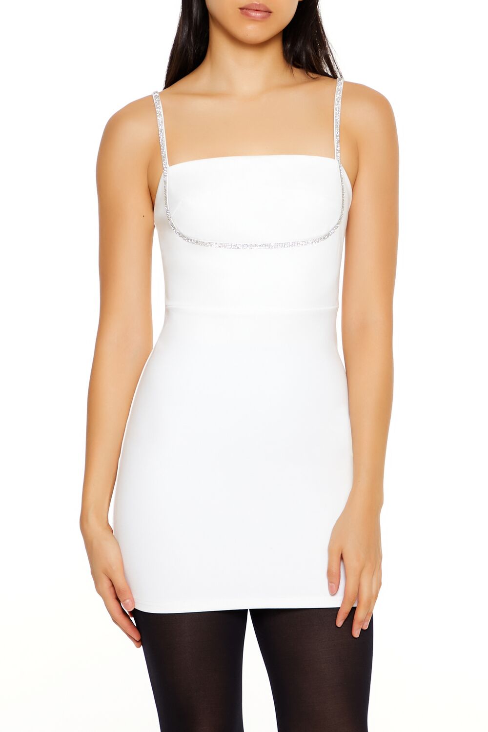  Forever 21 Rhinestone-Trim Cami Mini Dress - white - Bonton