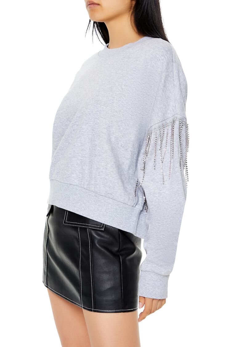  Forever 21 Rhinestone Fringe Pullover - heather grey silver - Bonton