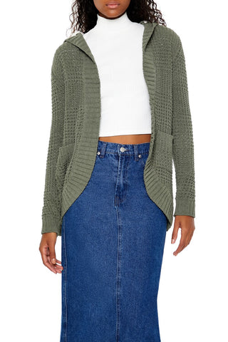 Hooded Open-Front Cardigan Sweater
