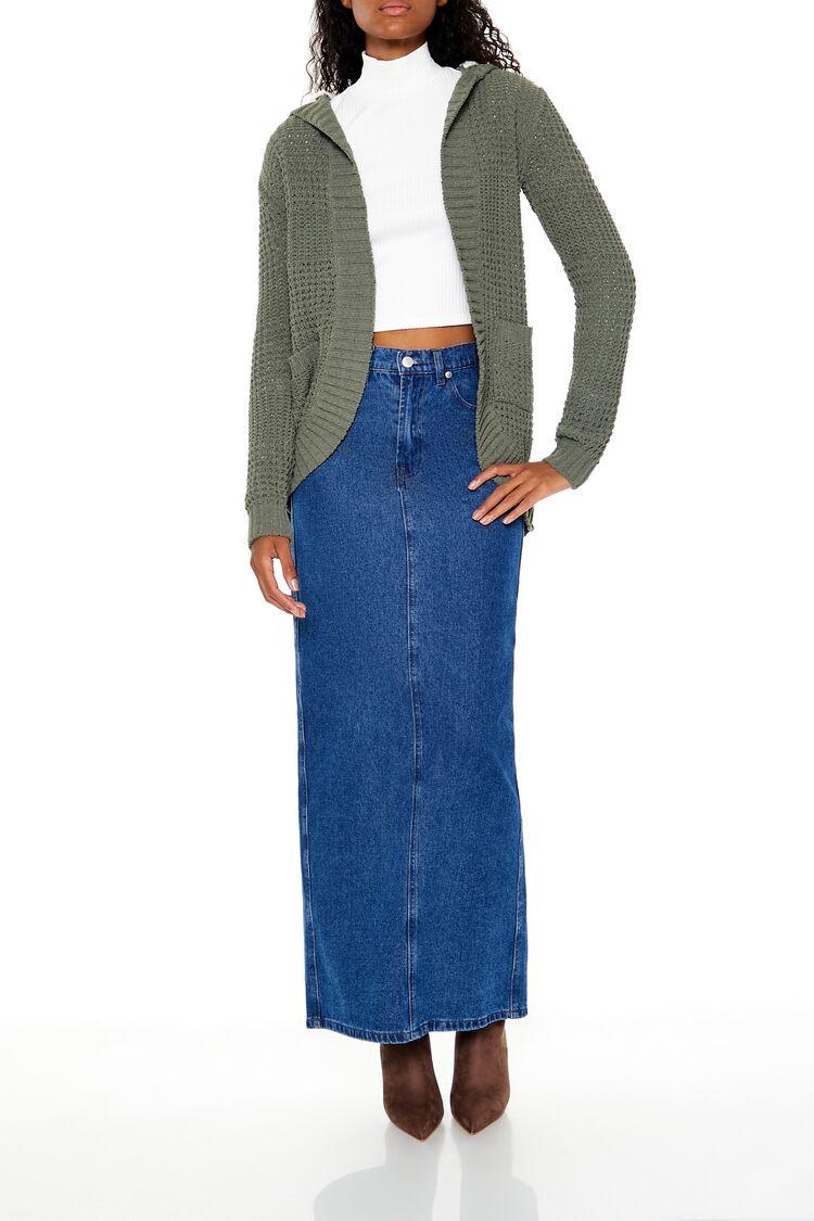 Forever 21 Hooded Open-Front Cardigan Sweater - green - Bonton