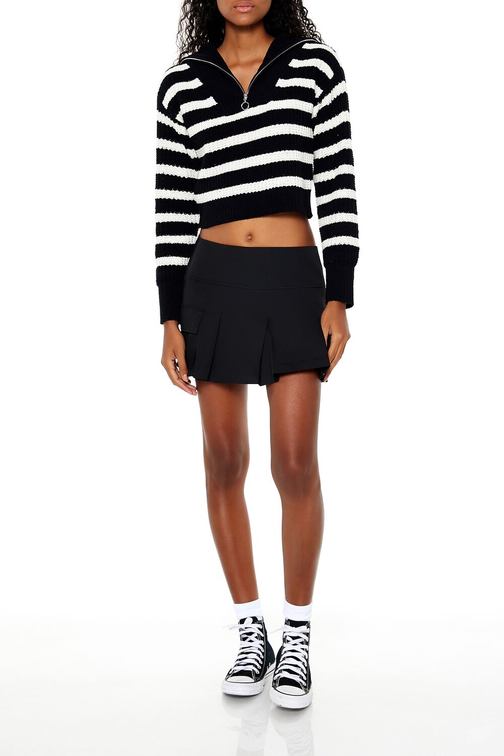  Forever 21 Striped Half-Zip Sweater - black white - Bonton