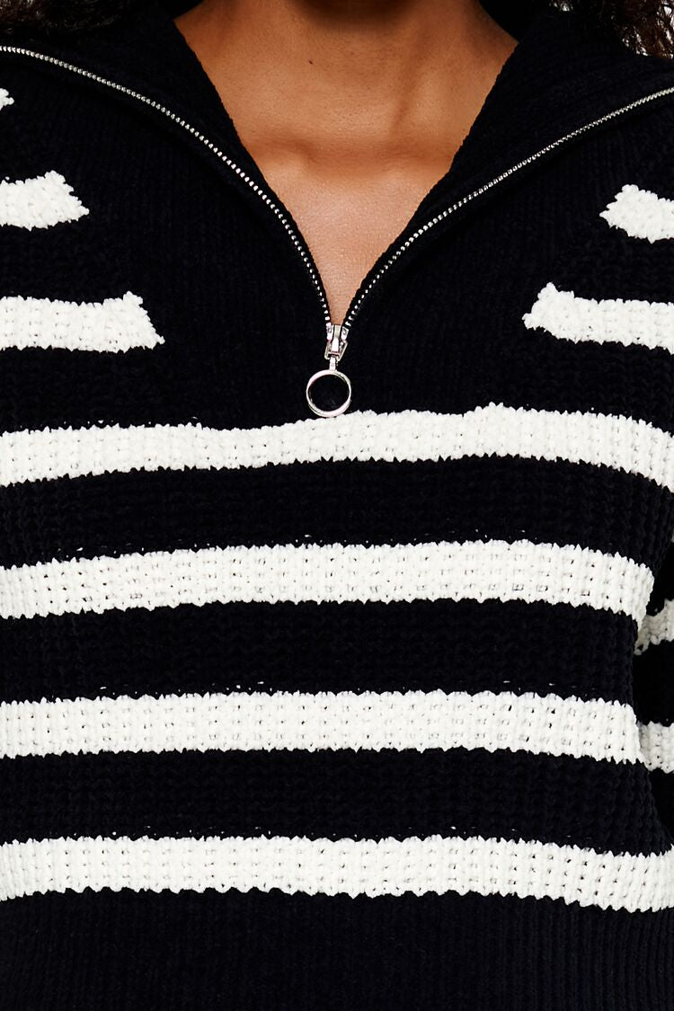  Forever 21 Striped Half-Zip Sweater - black white - Bonton