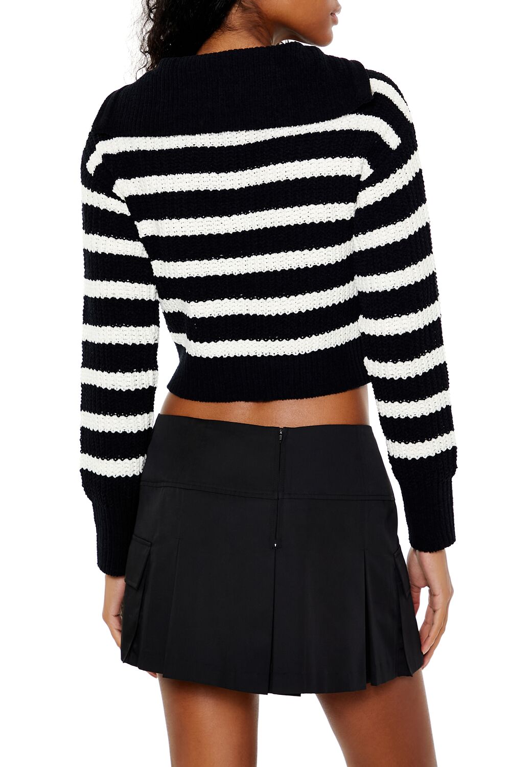  Forever 21 Striped Half-Zip Sweater - black white - Bonton