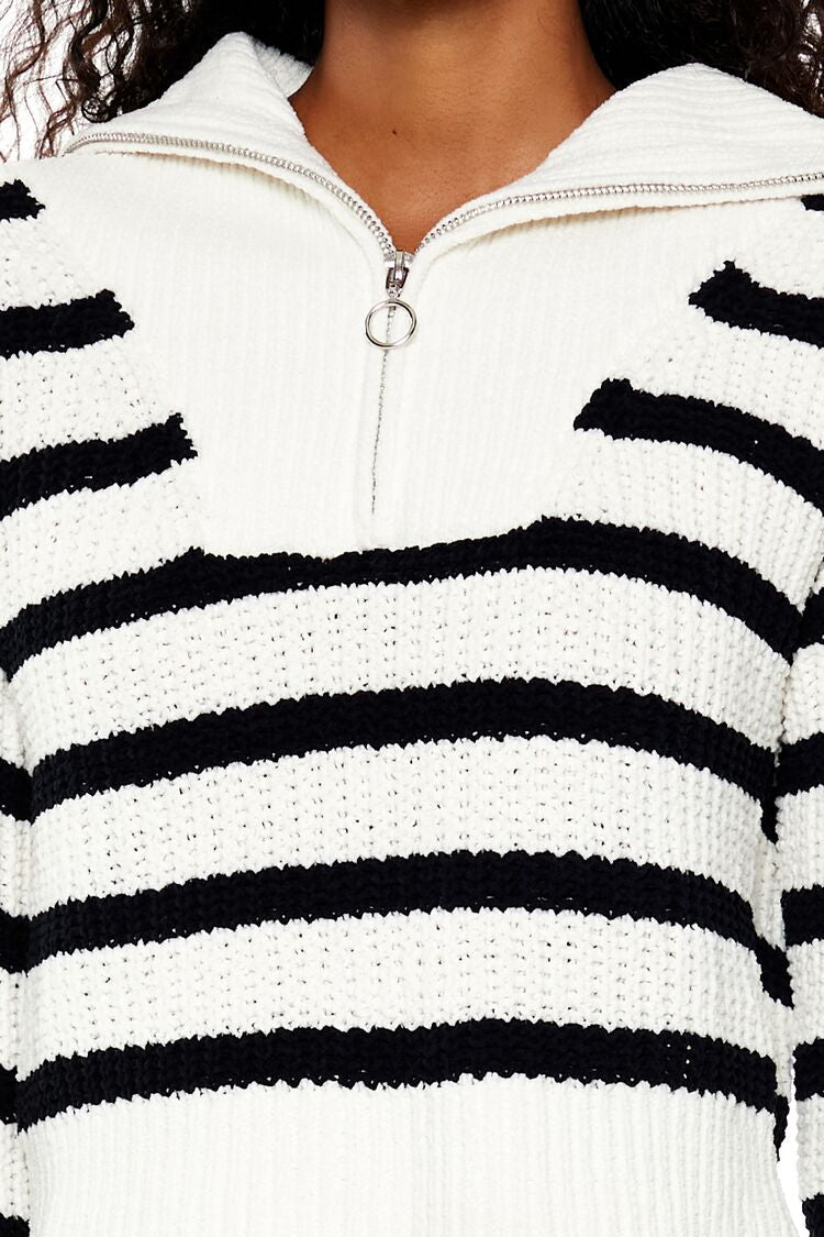  Forever 21 Striped Half-Zip Sweater - black white - Bonton
