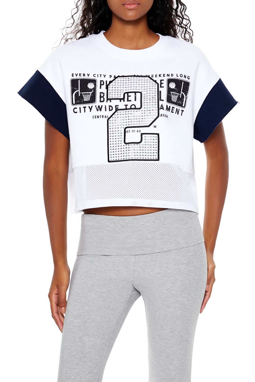  Forever 21 Fleece 2 Graphic Cropped Tee - white multi - Bonton