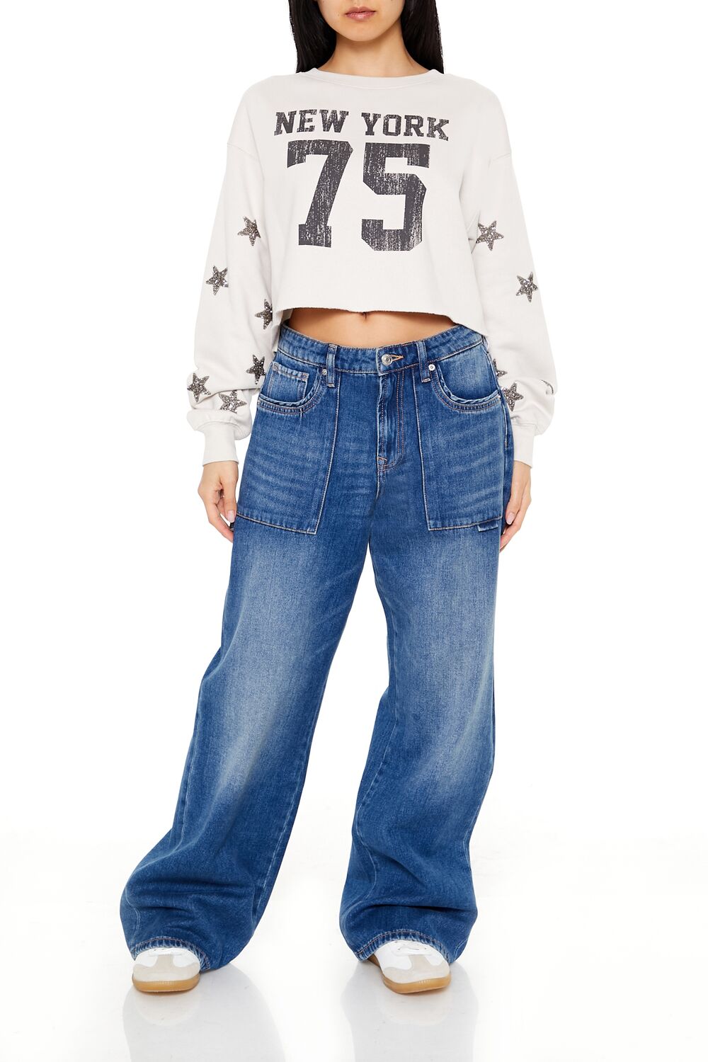  Forever 21 New York 75 Cropped Pullover - beige multi - Bonton