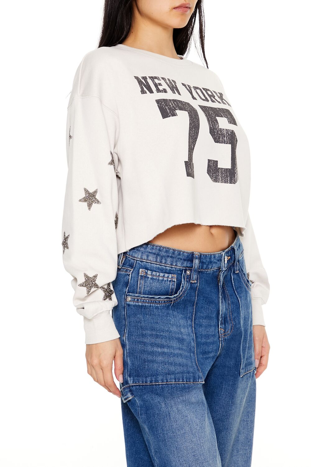  Forever 21 New York 75 Cropped Pullover - beige multi - Bonton