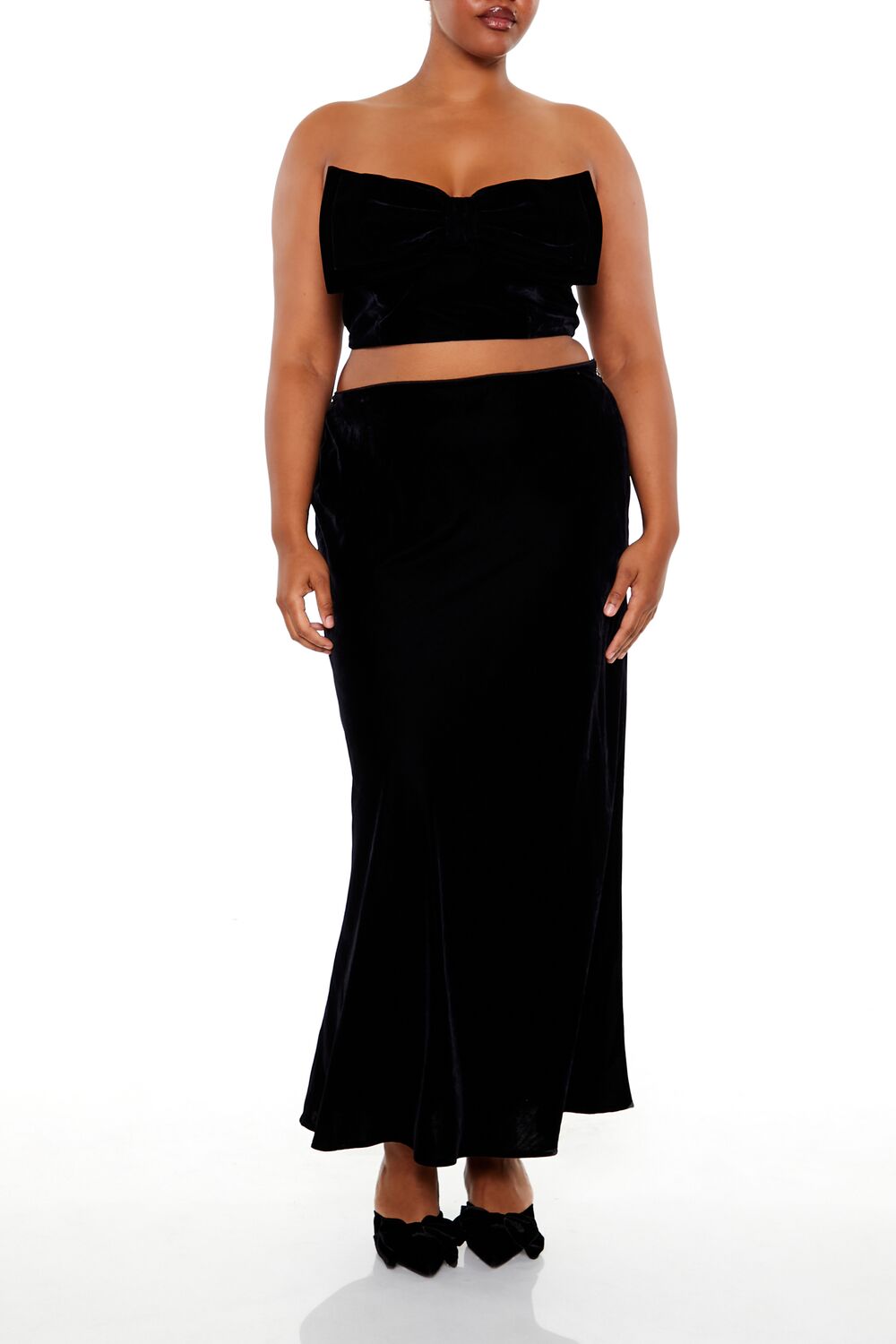 Forever 21 Plus Size Velvet Bow Tube Top - black - Bonton
