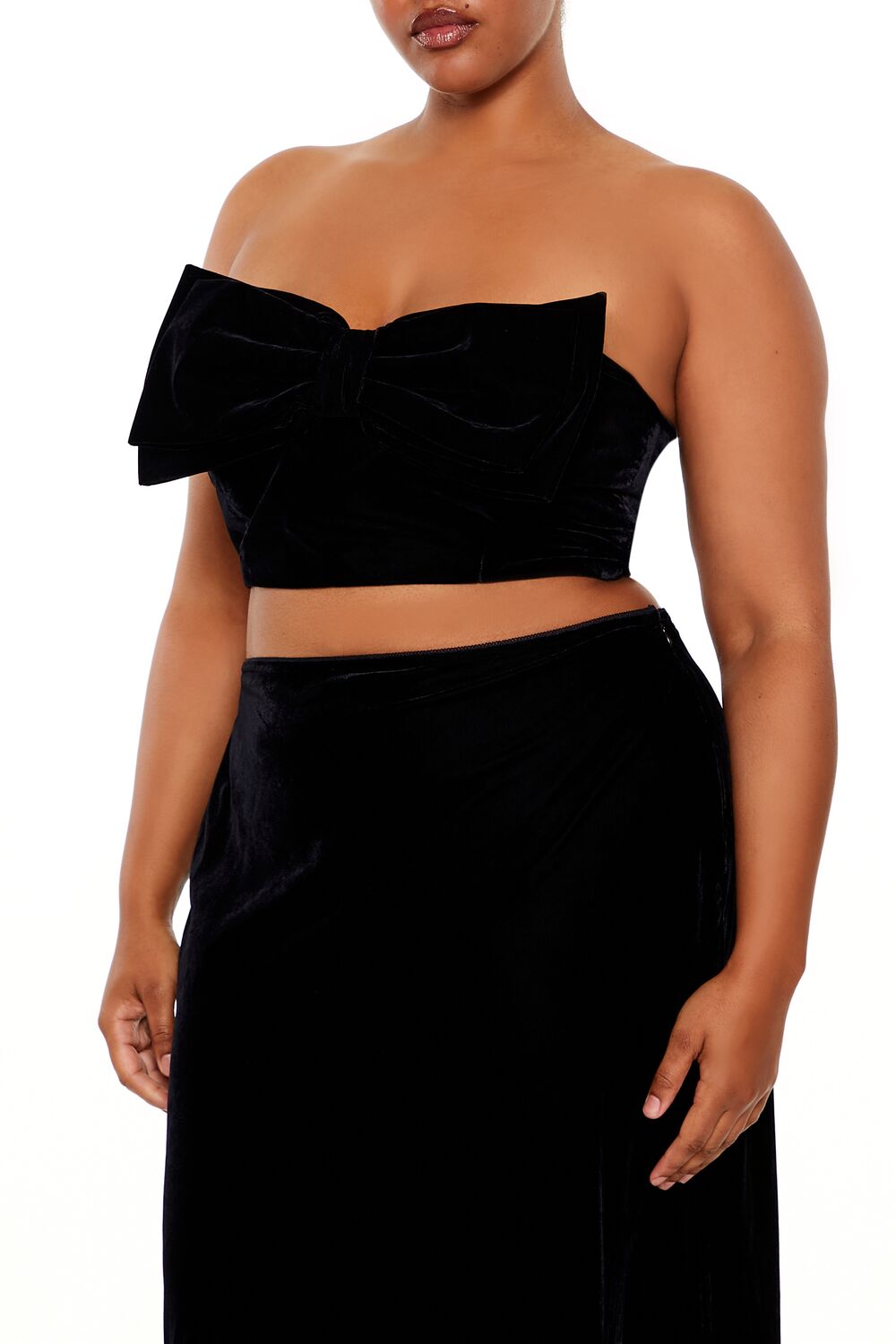  Forever 21 Plus Size Velvet Bow Tube Top - black - Bonton