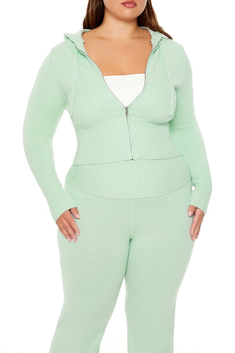  Forever 21 Plus Size Zip-Up Hooded Sweater - seafoam - Bonton
