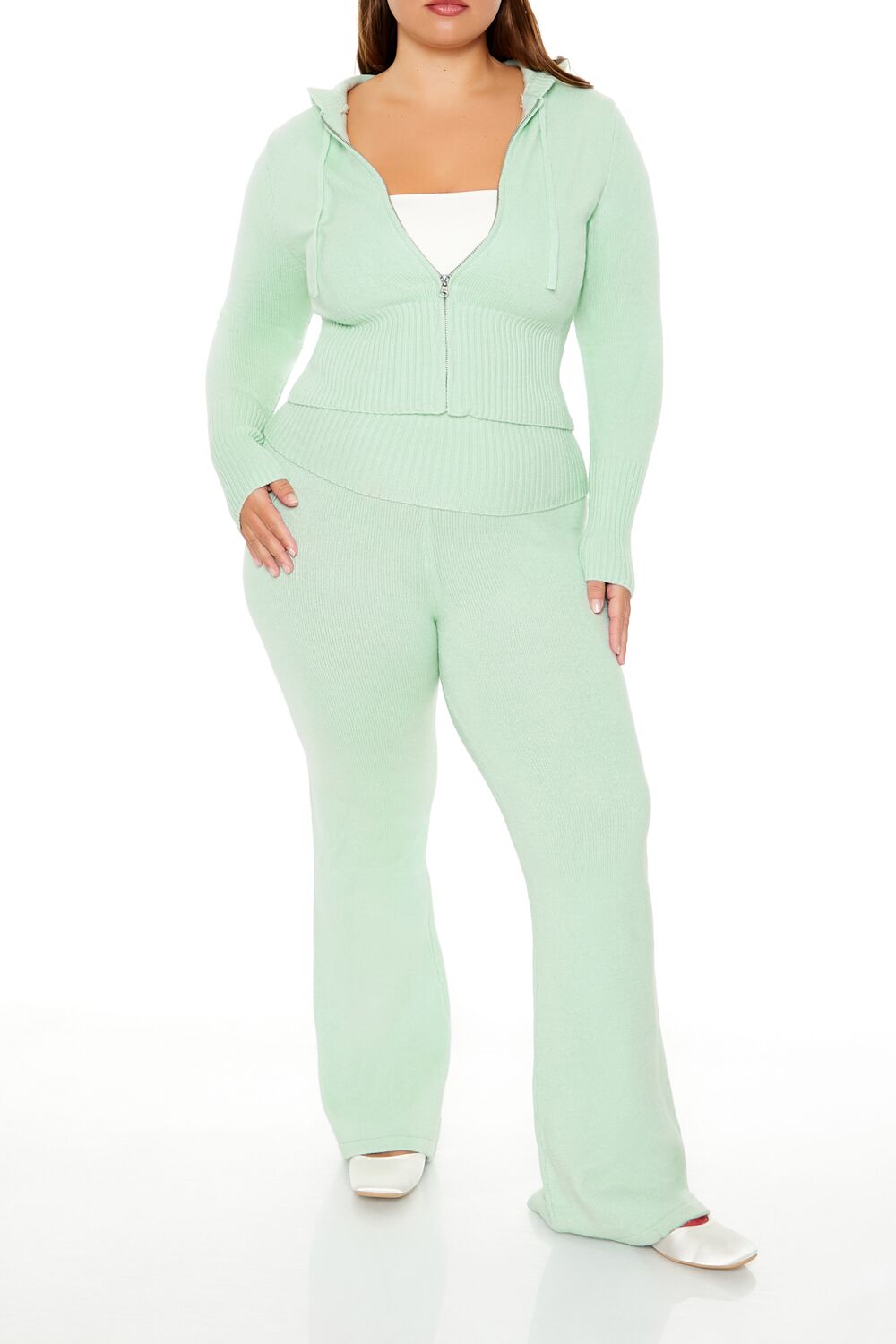  Forever 21 Plus Size Zip-Up Hooded Sweater - seafoam - Bonton