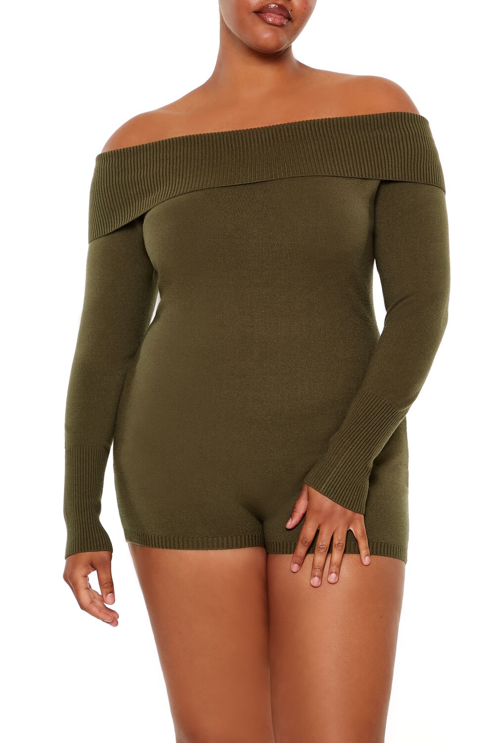  Forever 21 Plus Size Off-the-Shoulder Romper - stone-blue - Bonton