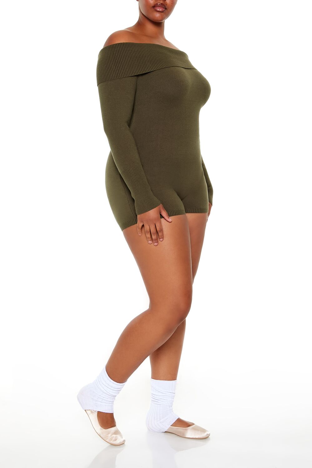  Forever 21 Plus Size Off-the-Shoulder Romper - stone-blue - Bonton