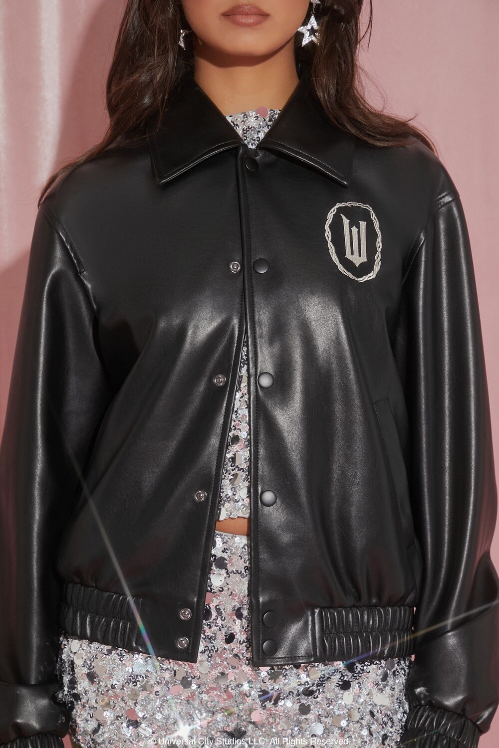  Forever 21 Wicked Rhinestone Faux Leather Jacket - black-multi - Bonton