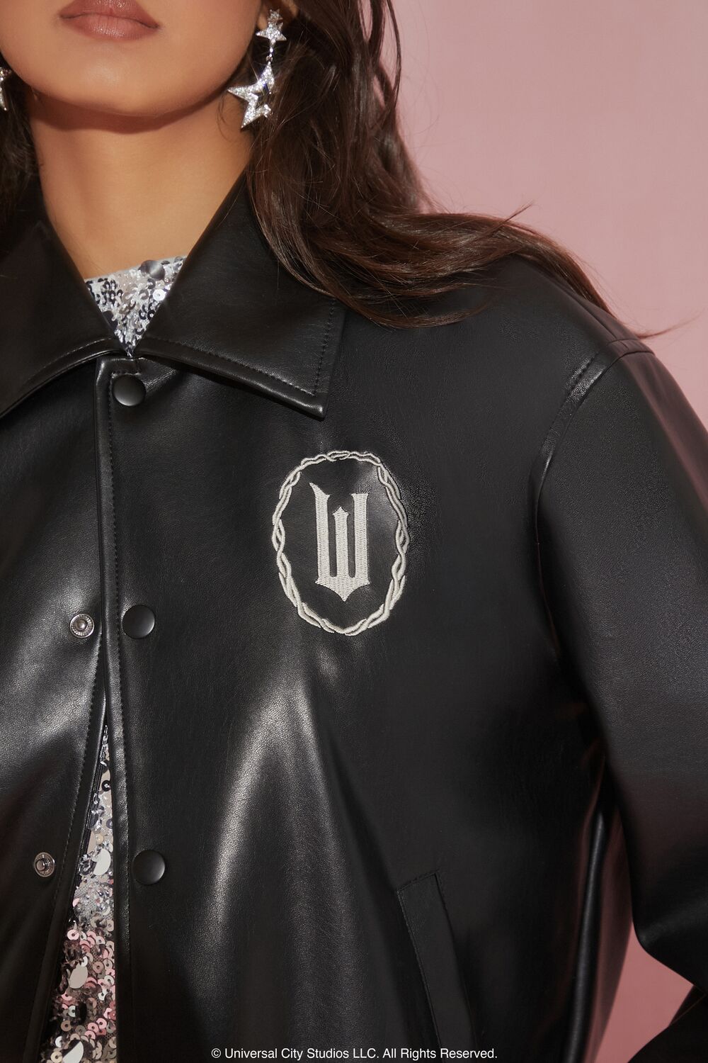  Forever 21 Wicked Rhinestone Faux Leather Jacket - black-multi - Bonton