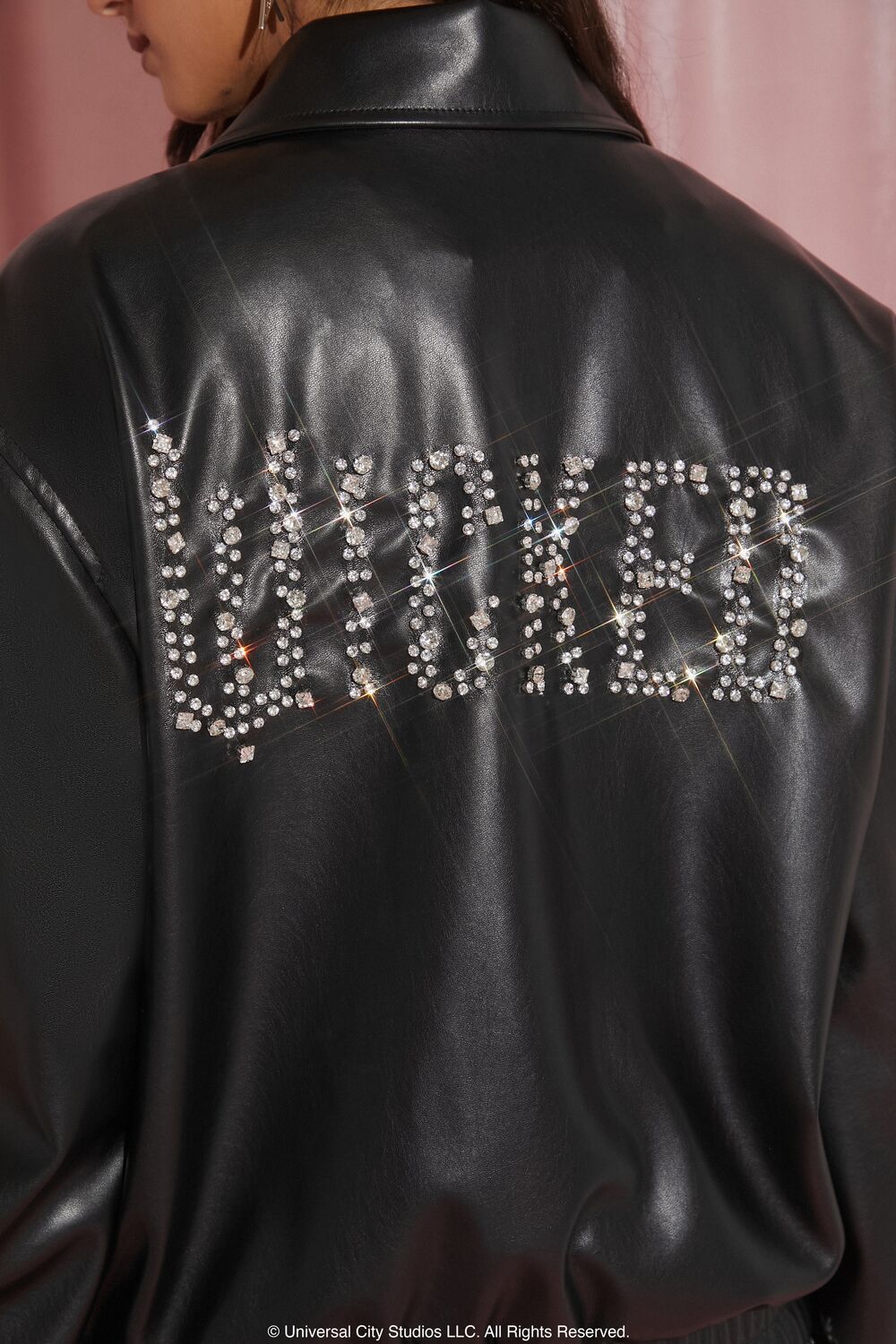  Forever 21 Wicked Rhinestone Faux Leather Jacket - black-multi - Bonton