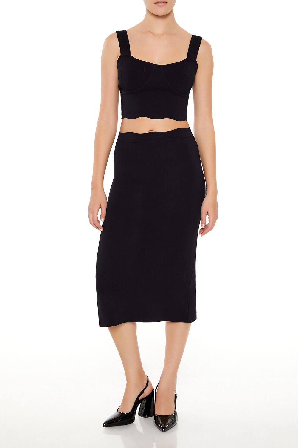  Forever 21 Sweater-Knit Bustier Crop Top - black - Bonton