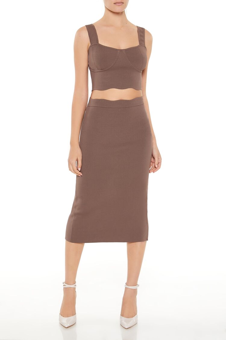  Forever 21 Sweater-Knit Midi Skirt - espresso - Bonton
