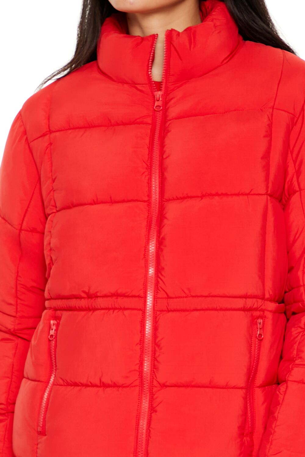  Forever 21 Quilted Zip-Up Puffer Jacket - high-risk-red-swatch - Bonton