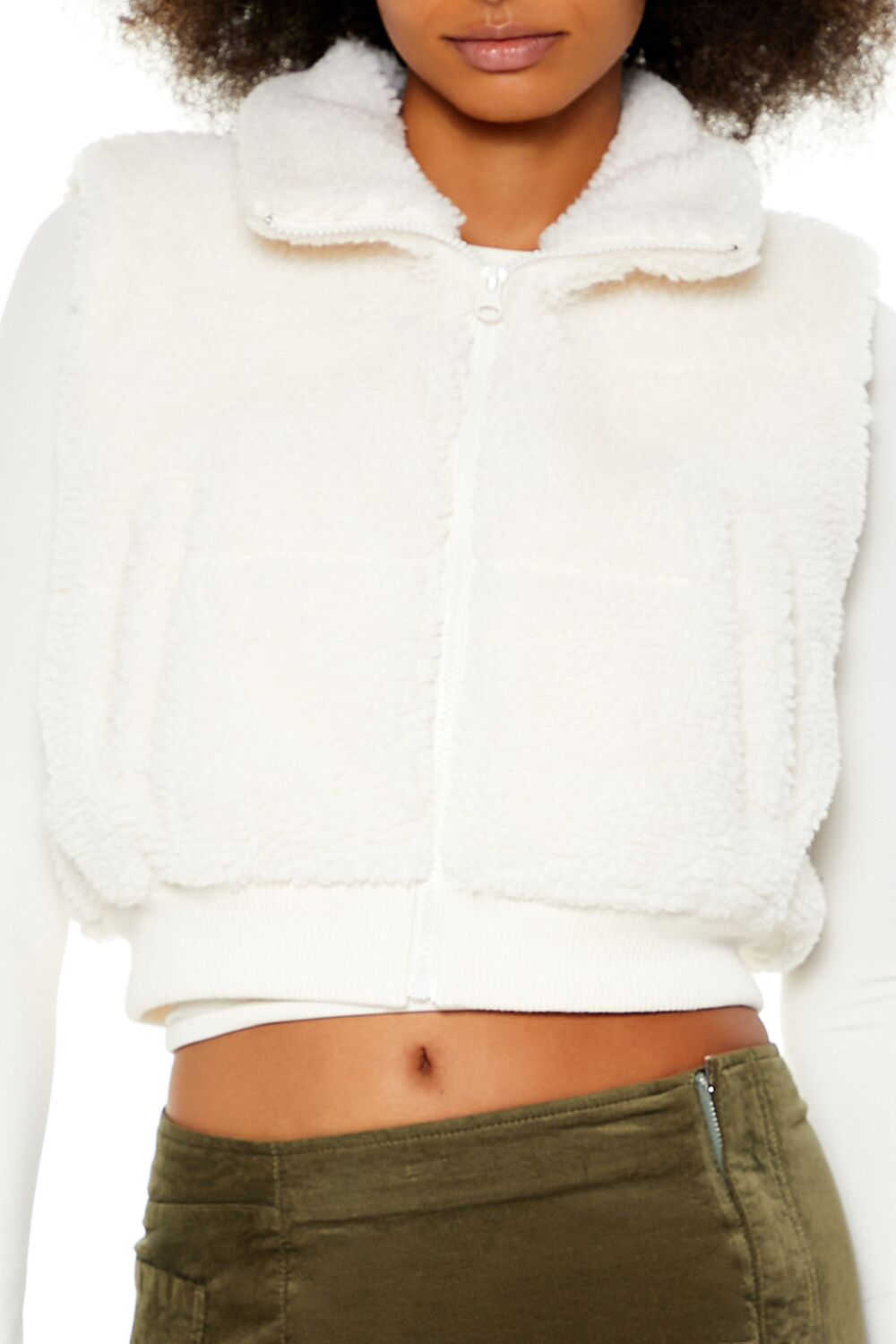  Forever 21 Faux Shearling Cropped Vest - desert-sand - Bonton