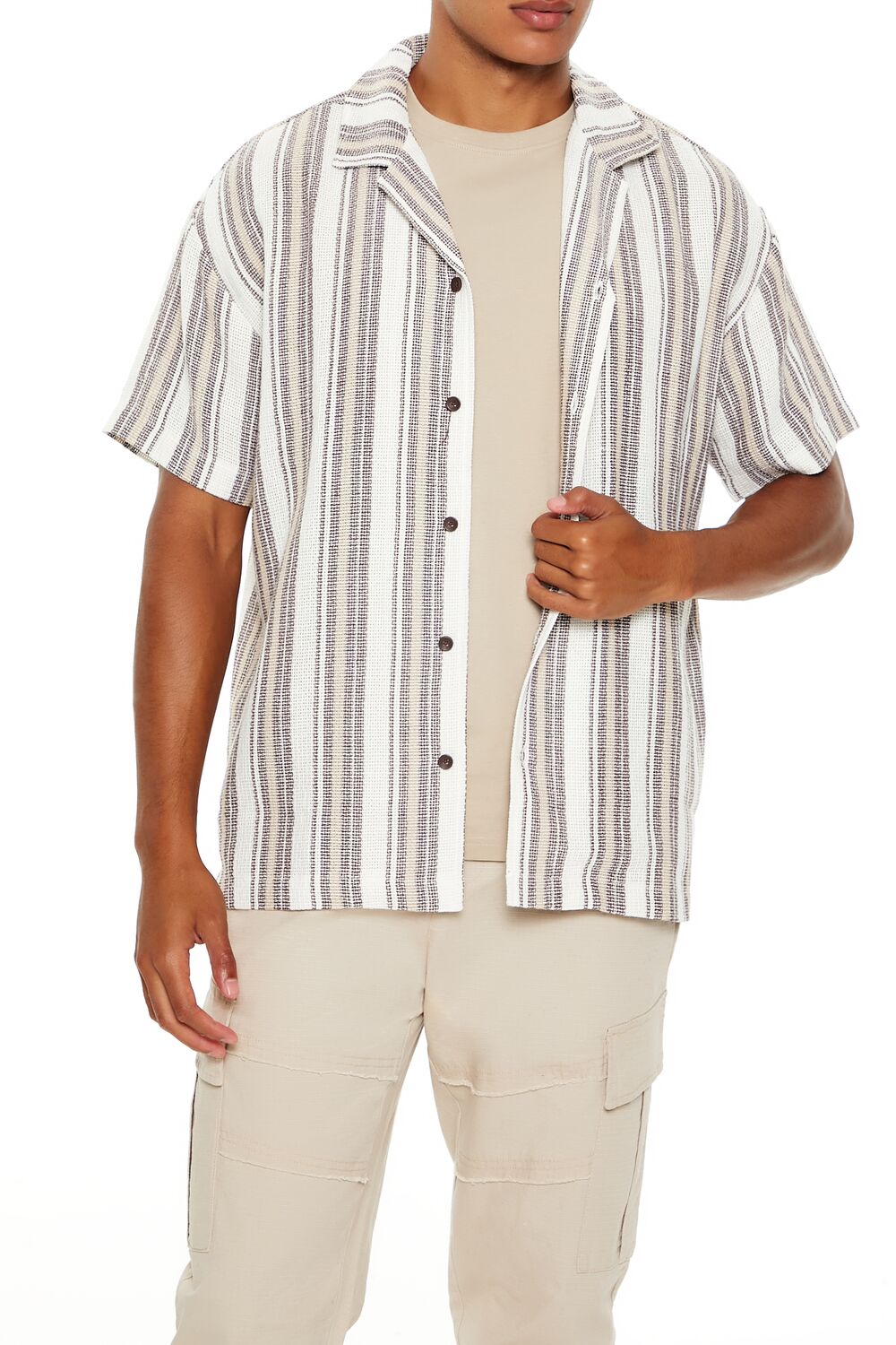  Forever 21 Textured Striped Shirt - brown multi - Bonton