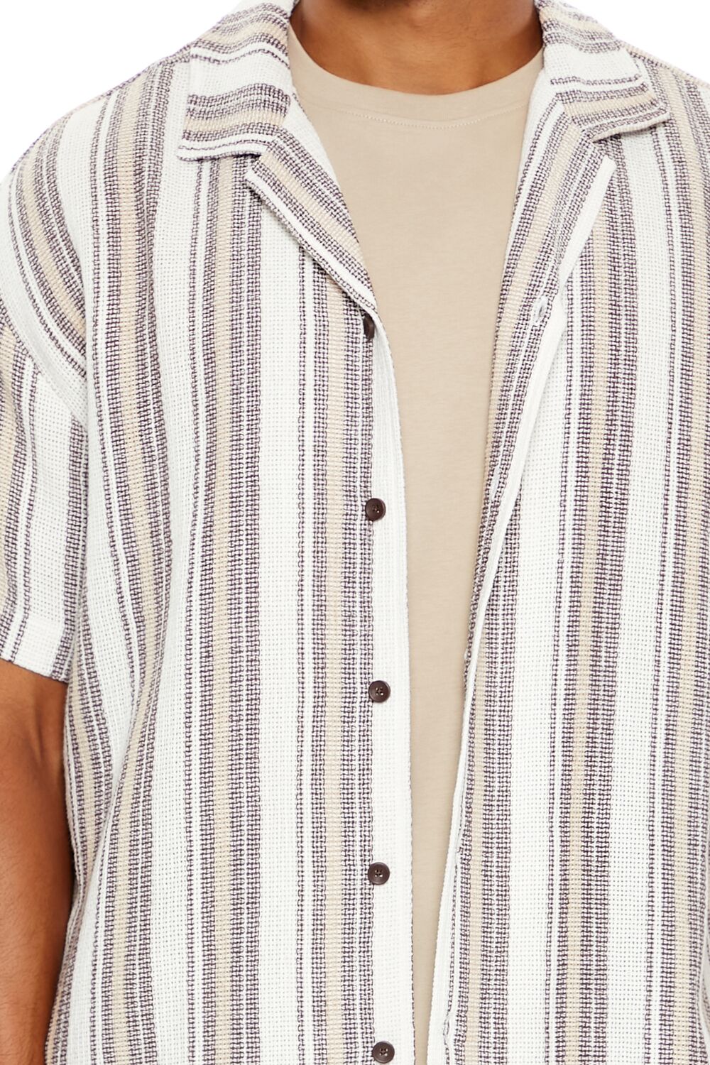  Forever 21 Textured Striped Shirt - brown multi - Bonton