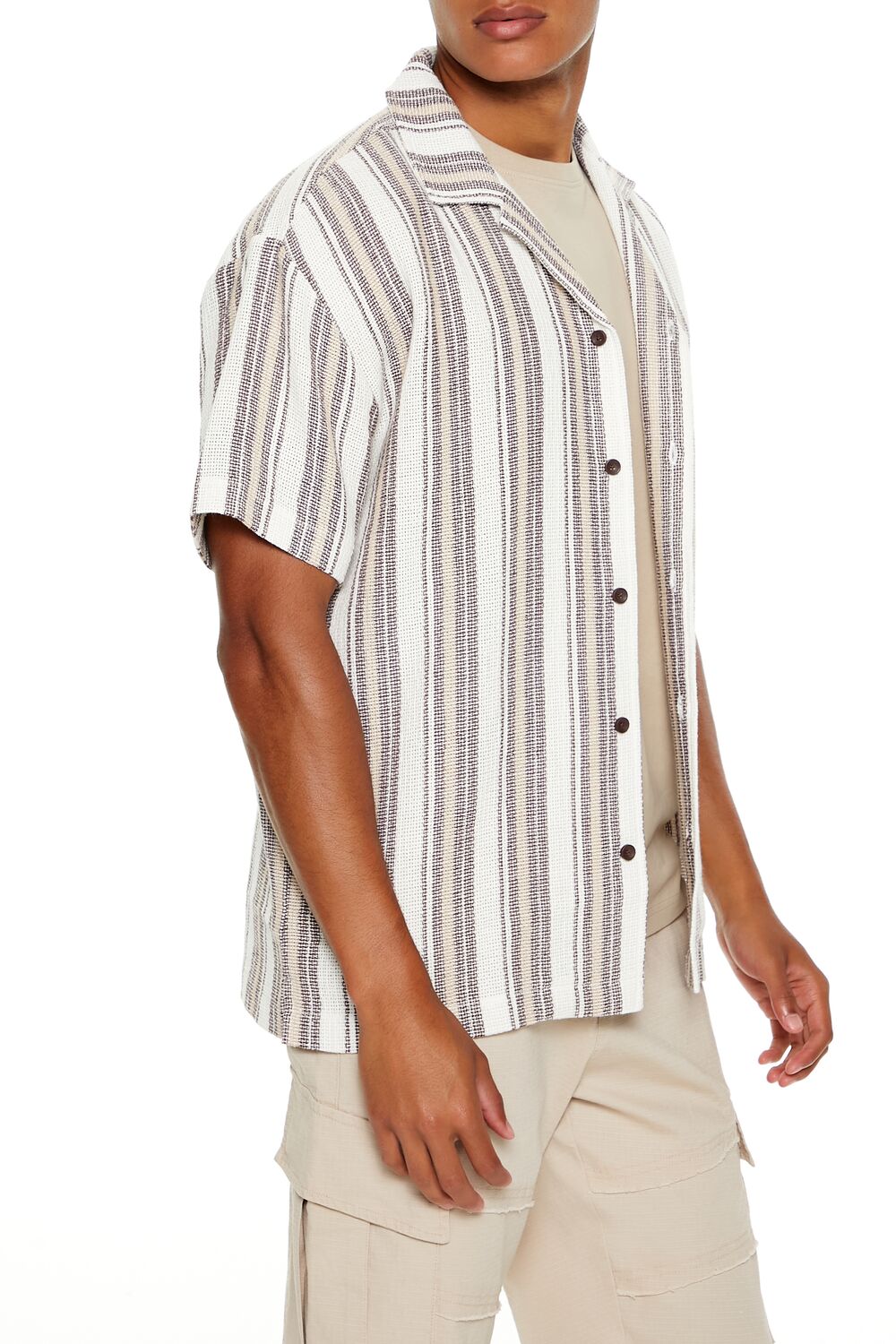  Forever 21 Textured Striped Shirt - brown multi - Bonton