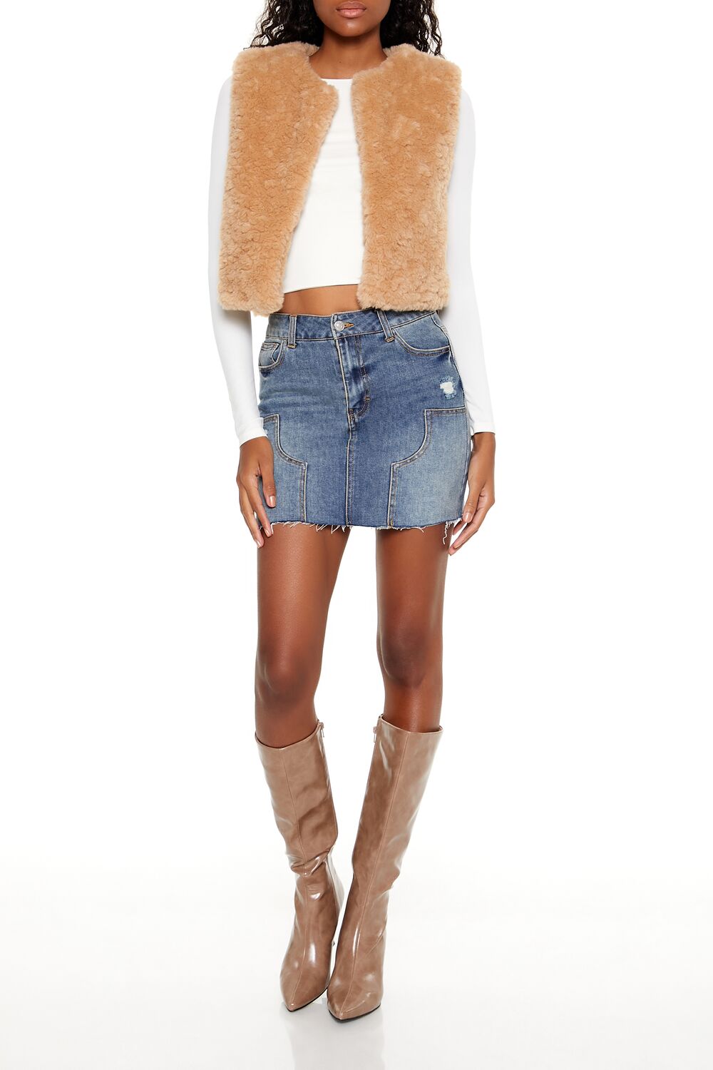  Forever 21 Faux Shearling Cropped Vest - desert-sand-swatch - Bonton