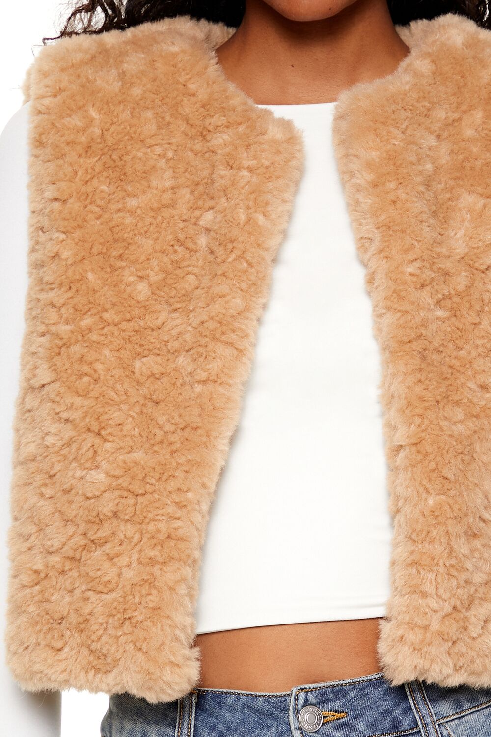  Forever 21 Faux Shearling Cropped Vest - desert-sand-swatch - Bonton
