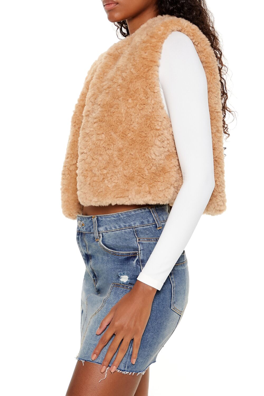  Forever 21 Faux Shearling Cropped Vest - desert-sand-swatch - Bonton