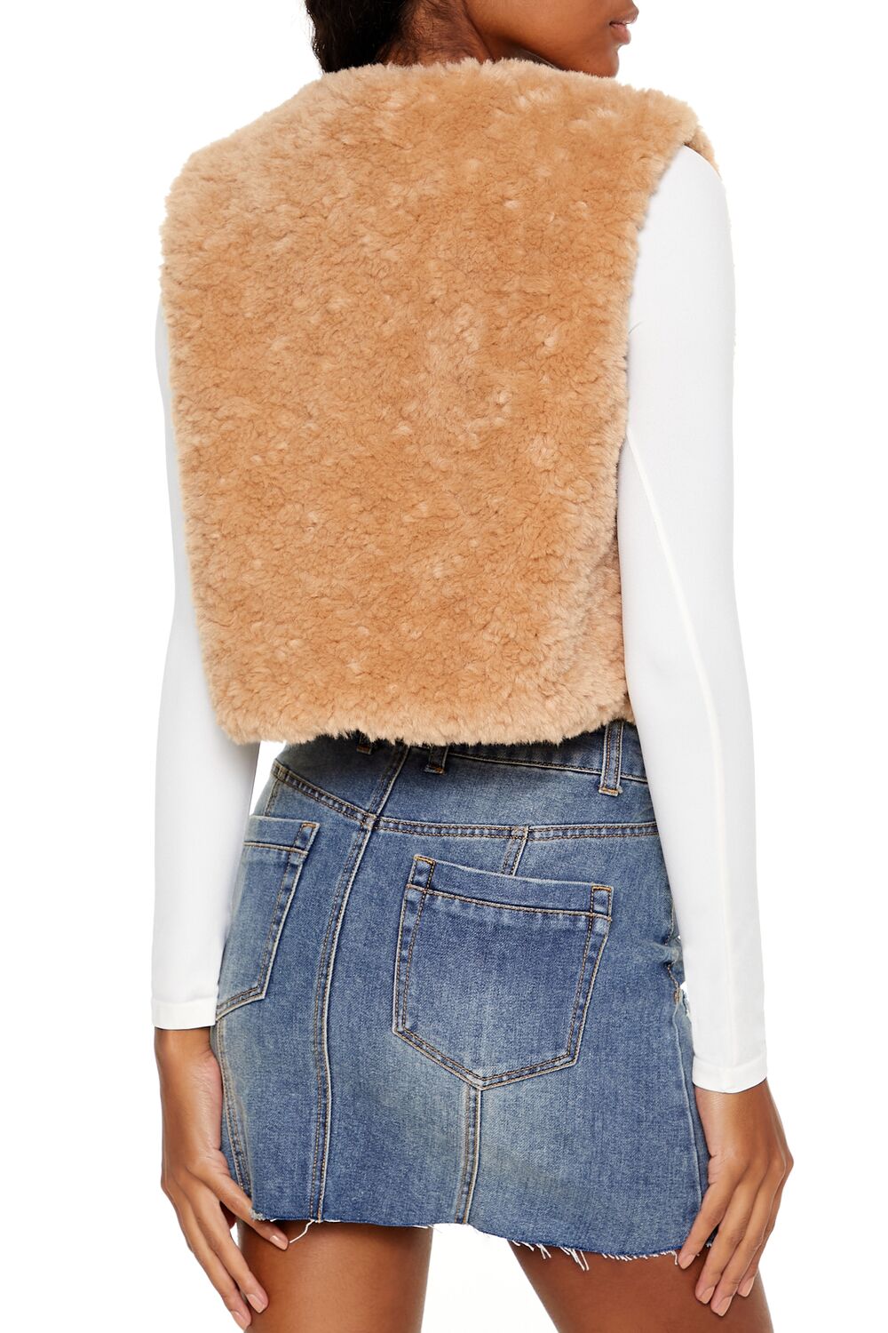  Forever 21 Faux Shearling Cropped Vest - desert-sand-swatch - Bonton