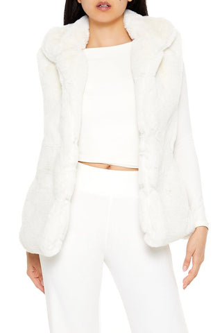 Notched Faux Fur Vest