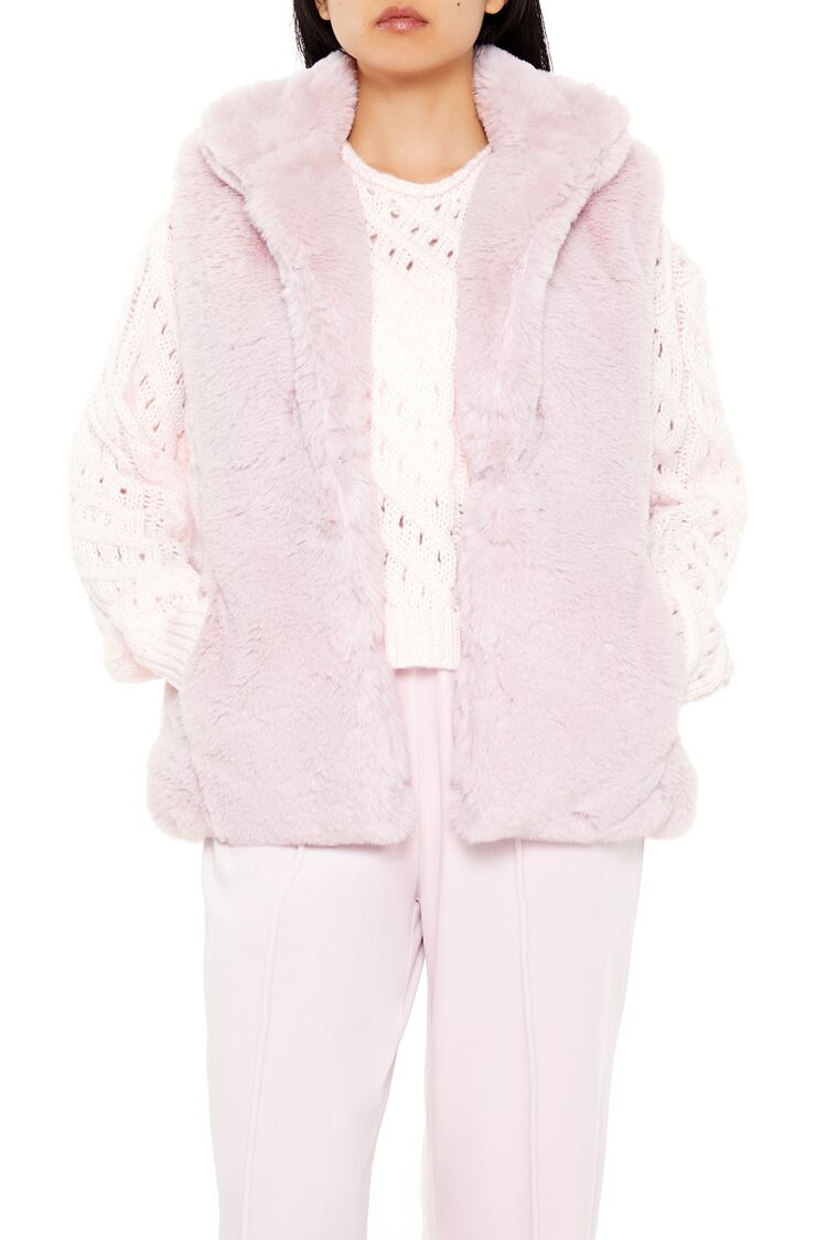  Forever 21 Notched Faux Fur Vest - blossom - Bonton