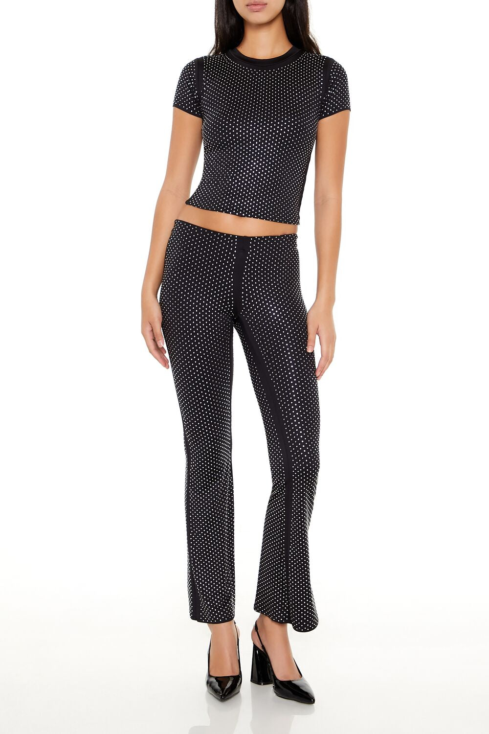  Forever 21 Contour Sculpt Rhinestone Tee - black - Bonton