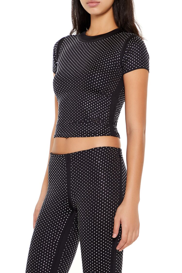  Forever 21 Contour Sculpt Rhinestone Tee - black - Bonton