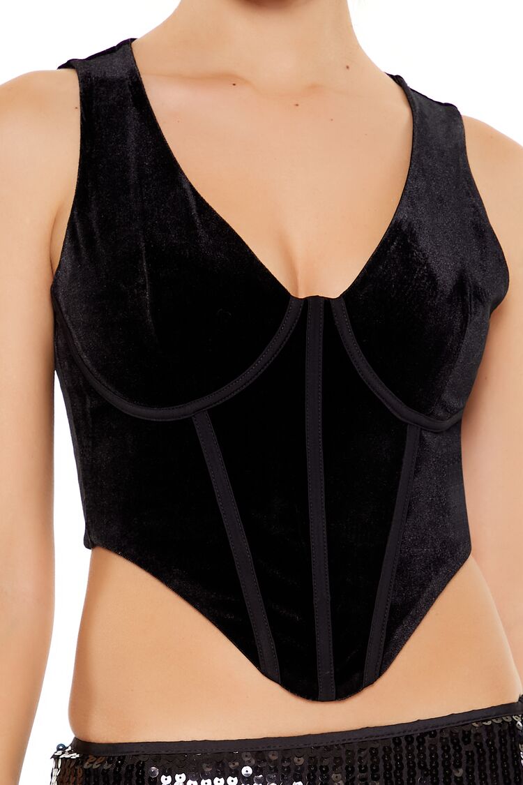  Forever 21 Velvet Bustier Cropped Tank Top - black - Bonton