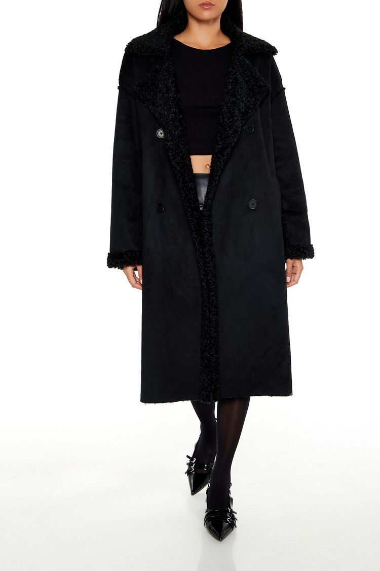  Forever 21 Faux Shearling & Suede Coat - black-swatch - Bonton