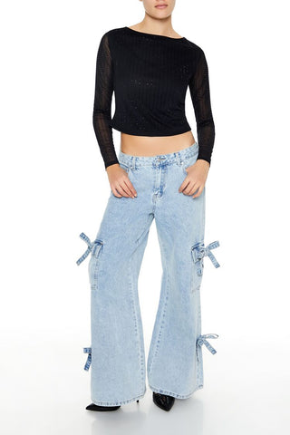 Rhinestone Plunge-Back Crop Top