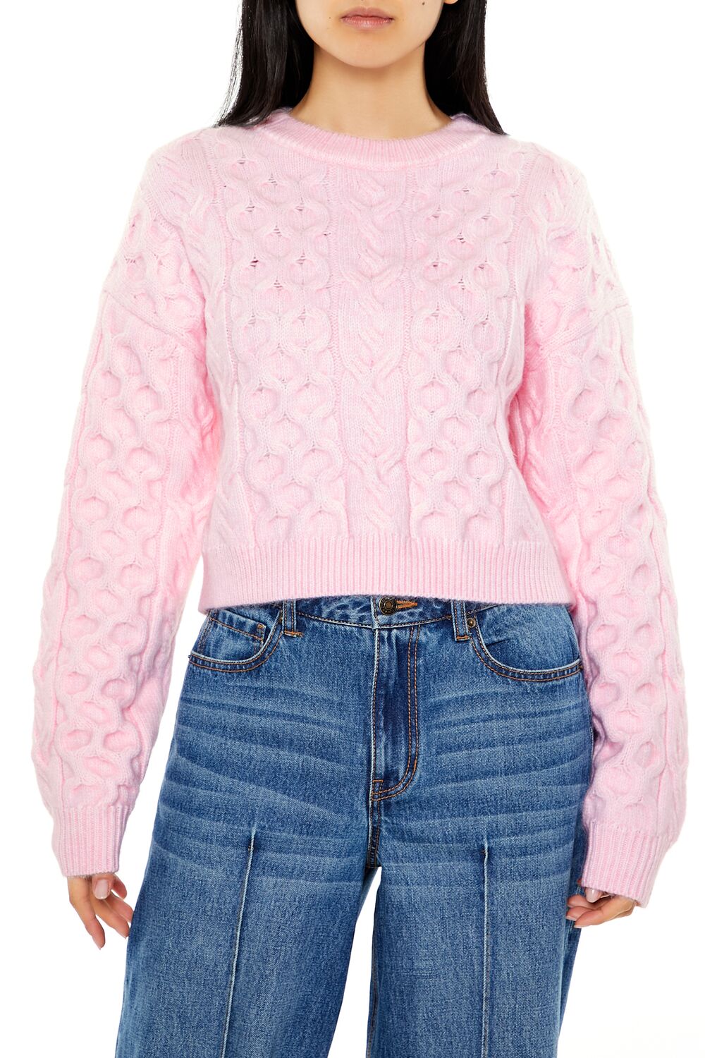  Forever 21 Cable & Honeycomb Knit Sweater - black - Bonton