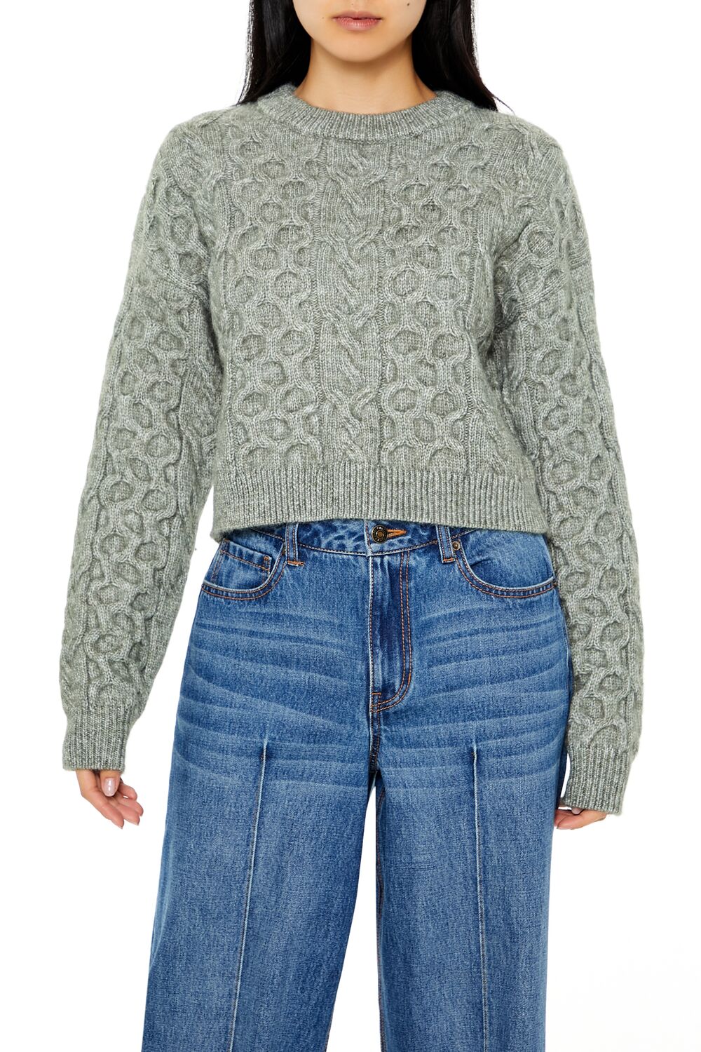  Forever 21 Cable & Honeycomb Knit Sweater - black - Bonton