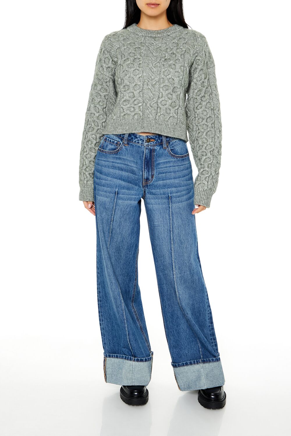  Forever 21 Cable & Honeycomb Knit Sweater - black - Bonton