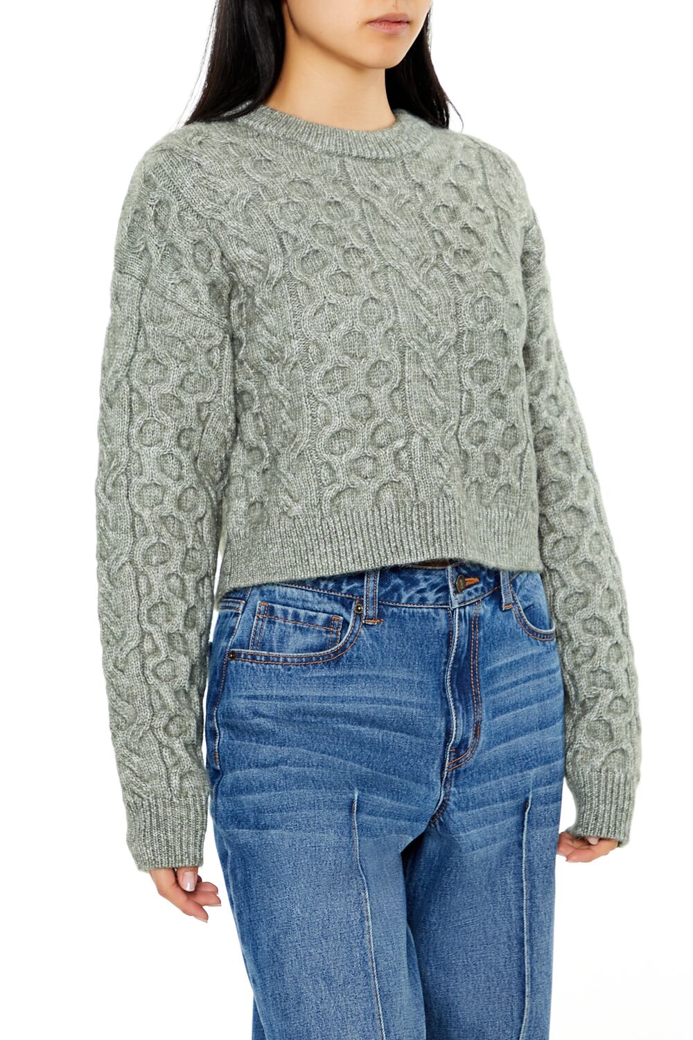  Forever 21 Cable & Honeycomb Knit Sweater - black - Bonton
