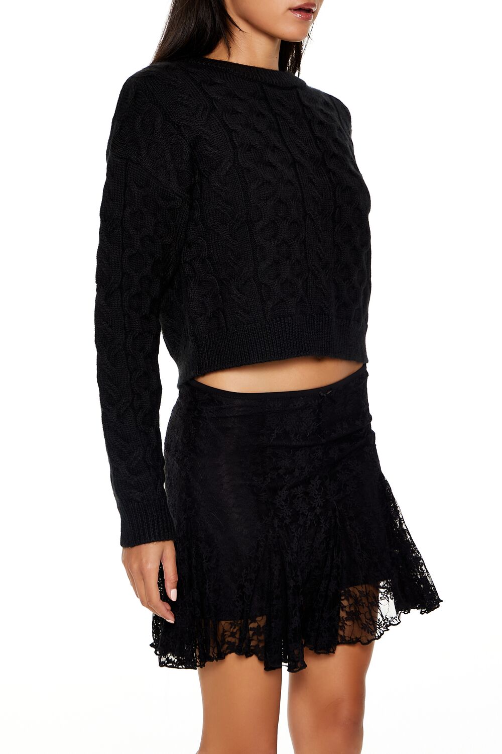  Forever 21 Cable & Honeycomb Knit Sweater - black - Bonton