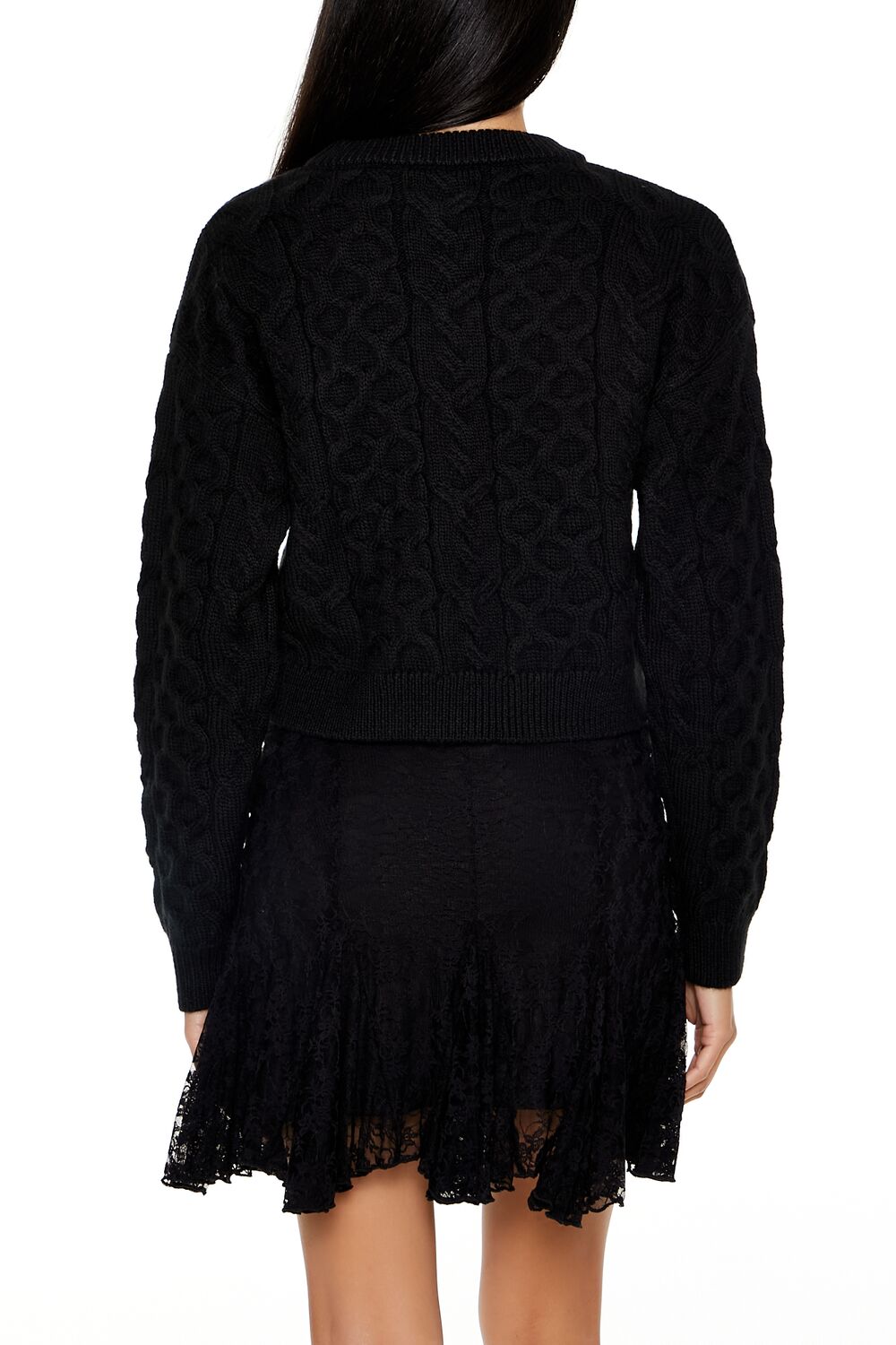  Forever 21 Cable & Honeycomb Knit Sweater - black - Bonton