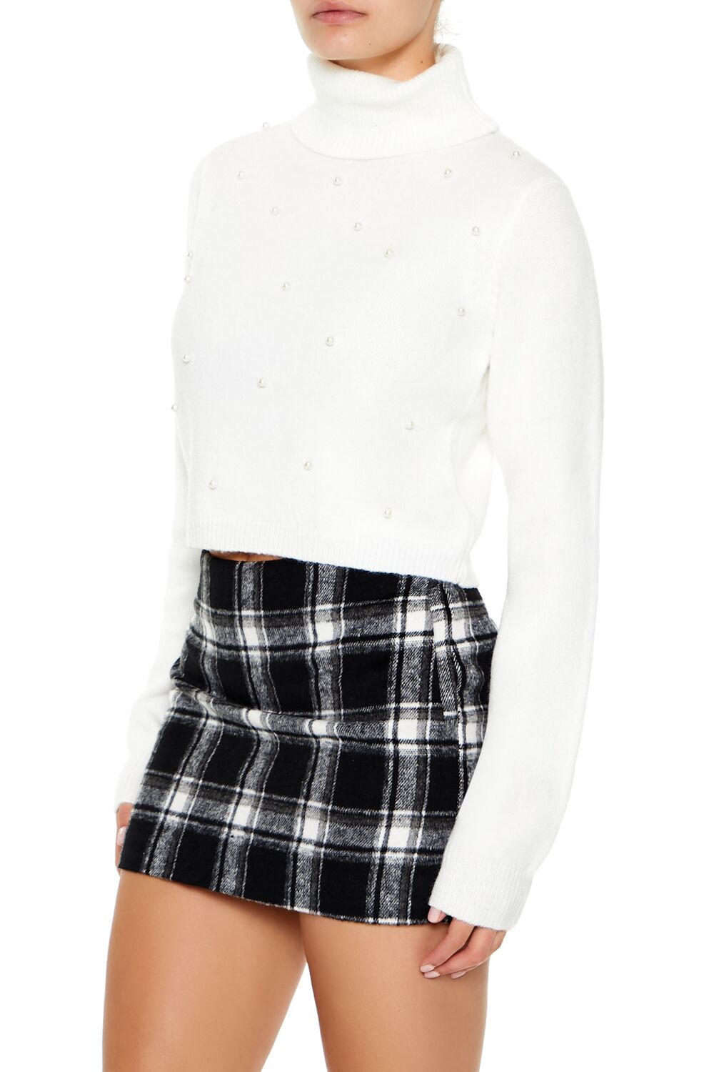  Forever 21 Faux Pearl Turtleneck Sweater - white - Bonton