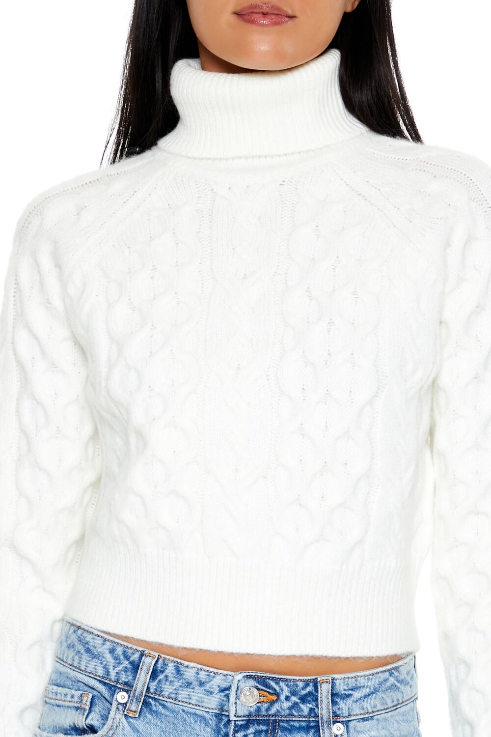  Forever 21 Cropped Cable Knit Turtleneck Sweater - sea green - Bonton
