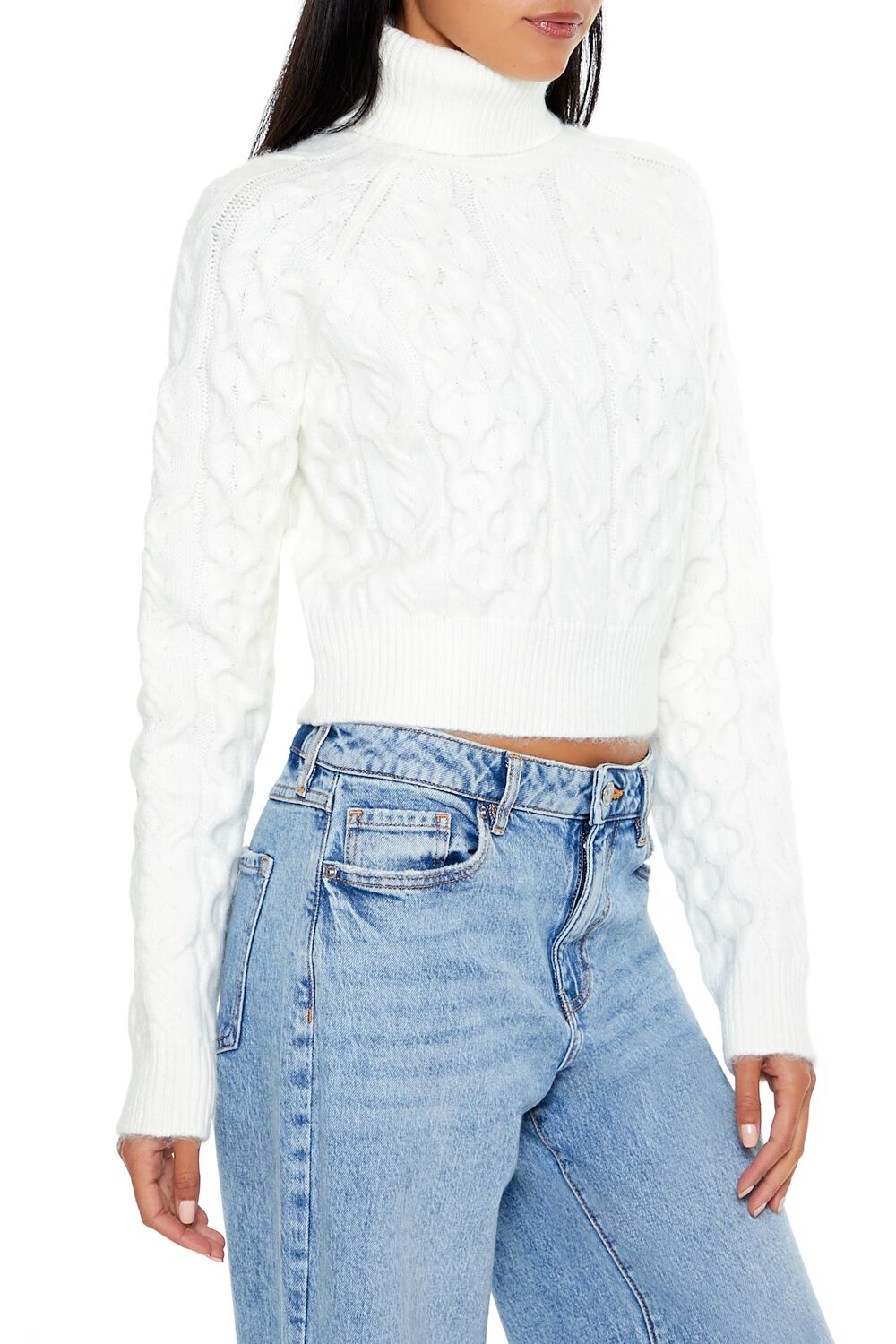  Forever 21 Cropped Cable Knit Turtleneck Sweater - sea green - Bonton