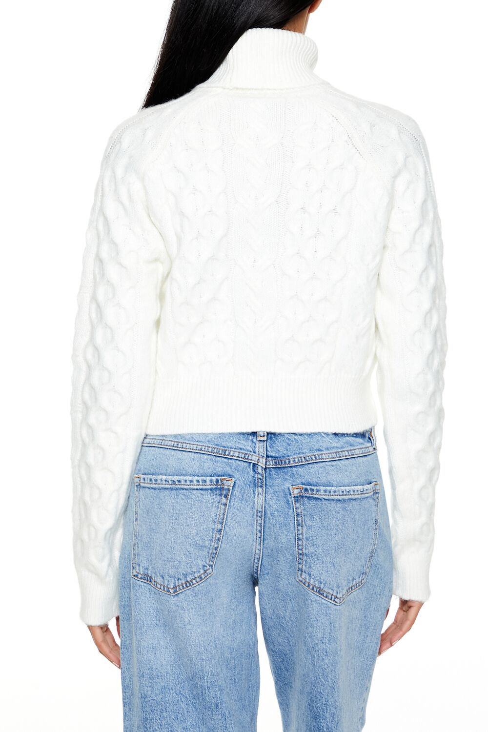  Forever 21 Cropped Cable Knit Turtleneck Sweater - sea green - Bonton