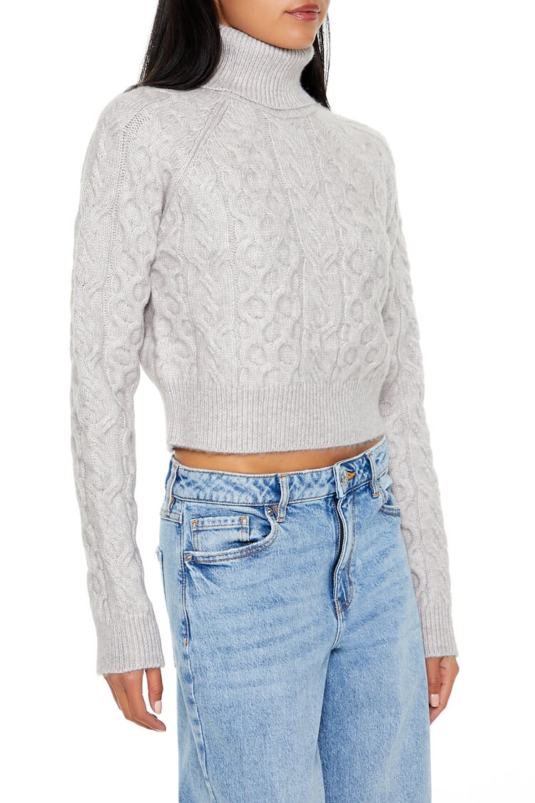  Forever 21 Cropped Cable Knit Turtleneck Sweater - sea green - Bonton